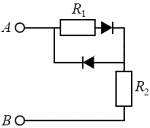 В цепи изображенной на рисунке сопротивление диодов в прямом направлении пренебрежимо мало а в